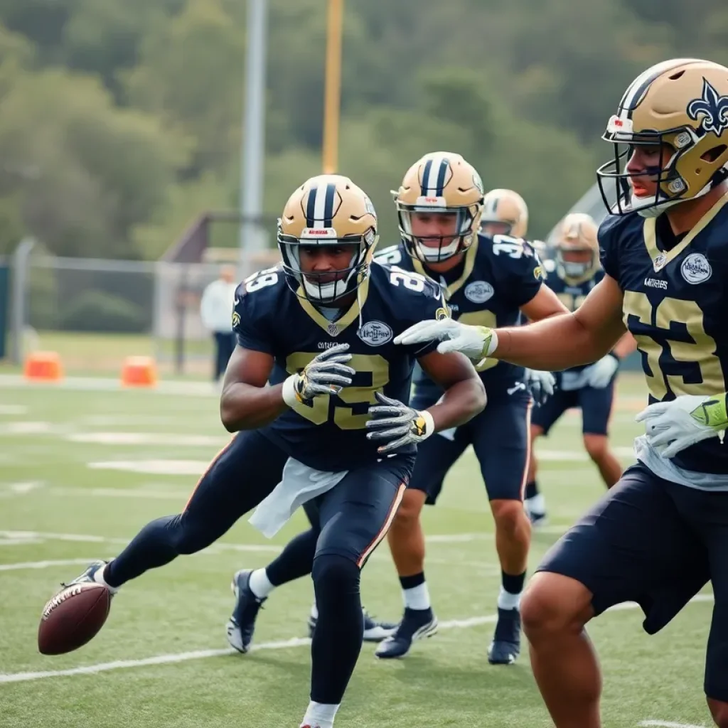 Players from the New Orleans Saints participating in a training session.