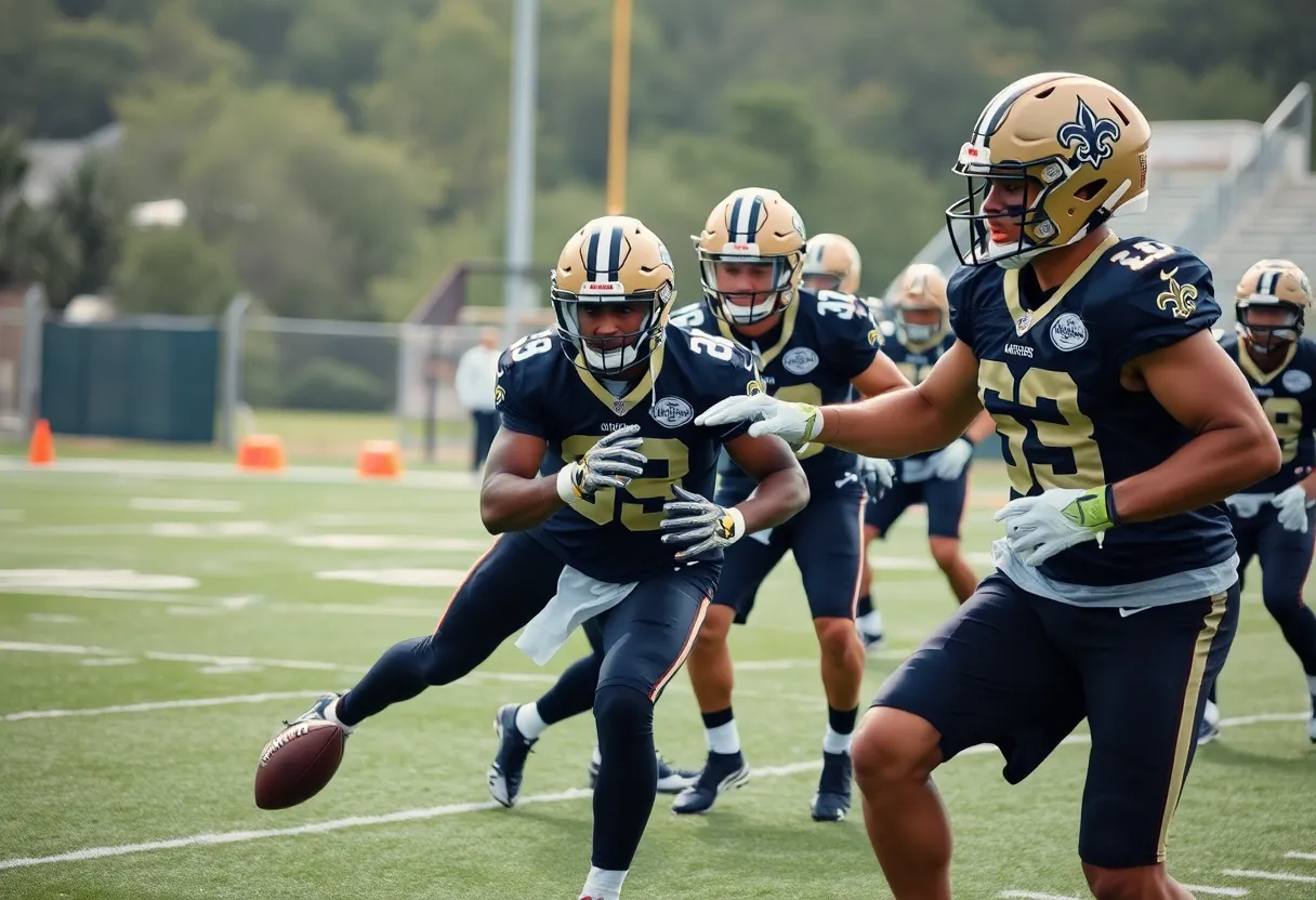 Players from the New Orleans Saints participating in a training session.