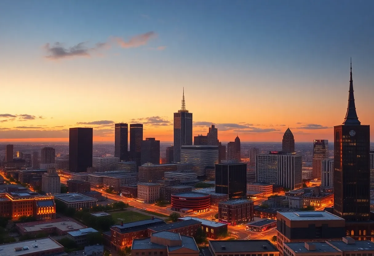 Panoramic view of New Orleans skyline during sunset