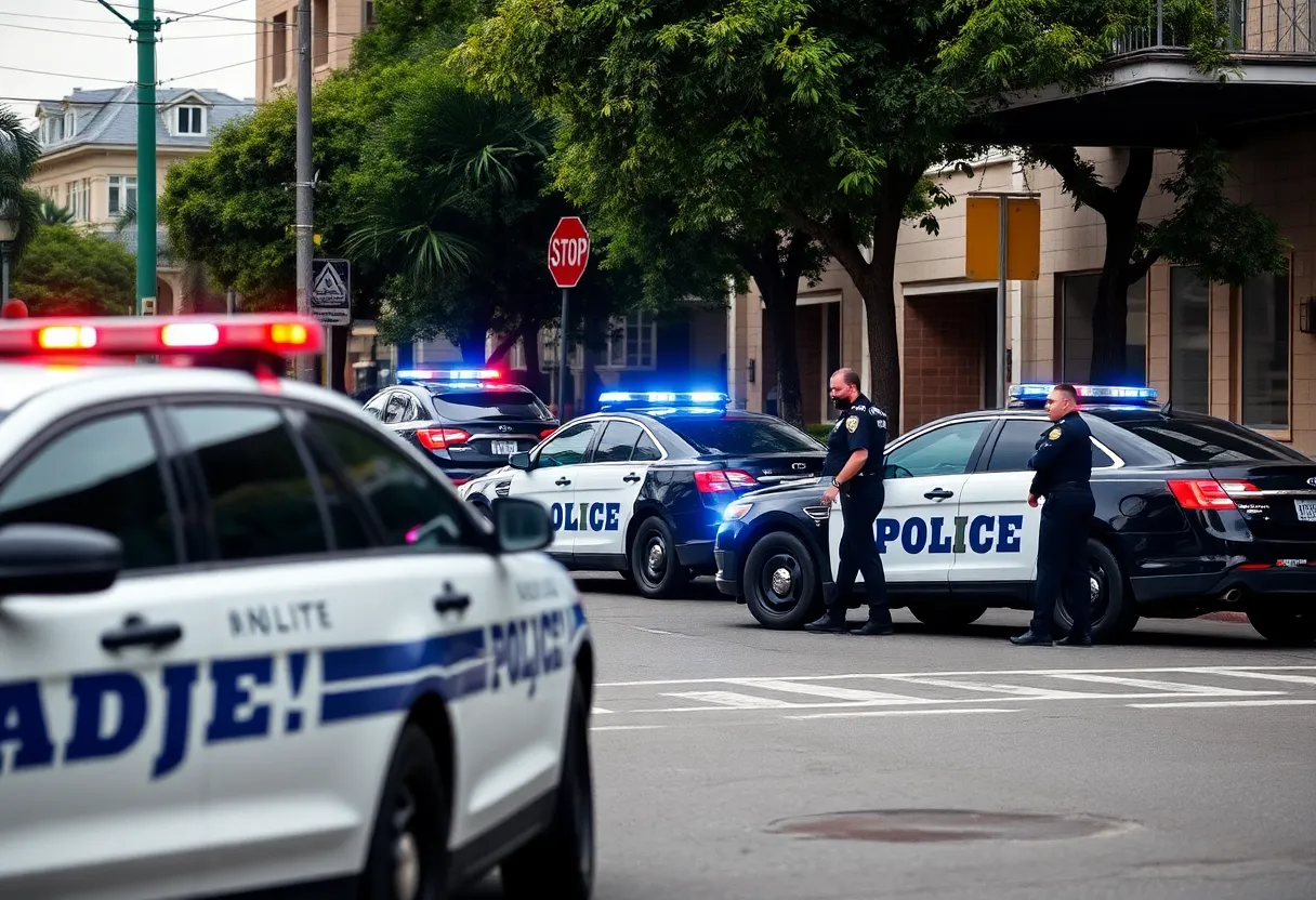 Police investigation at the scene of a fatal stabbing in New Orleans East