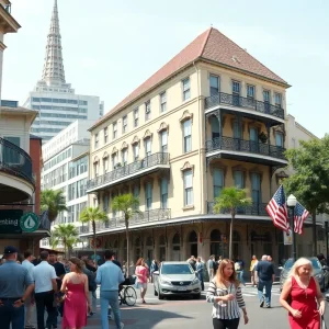 Street view of New Orleans with diverse crowd