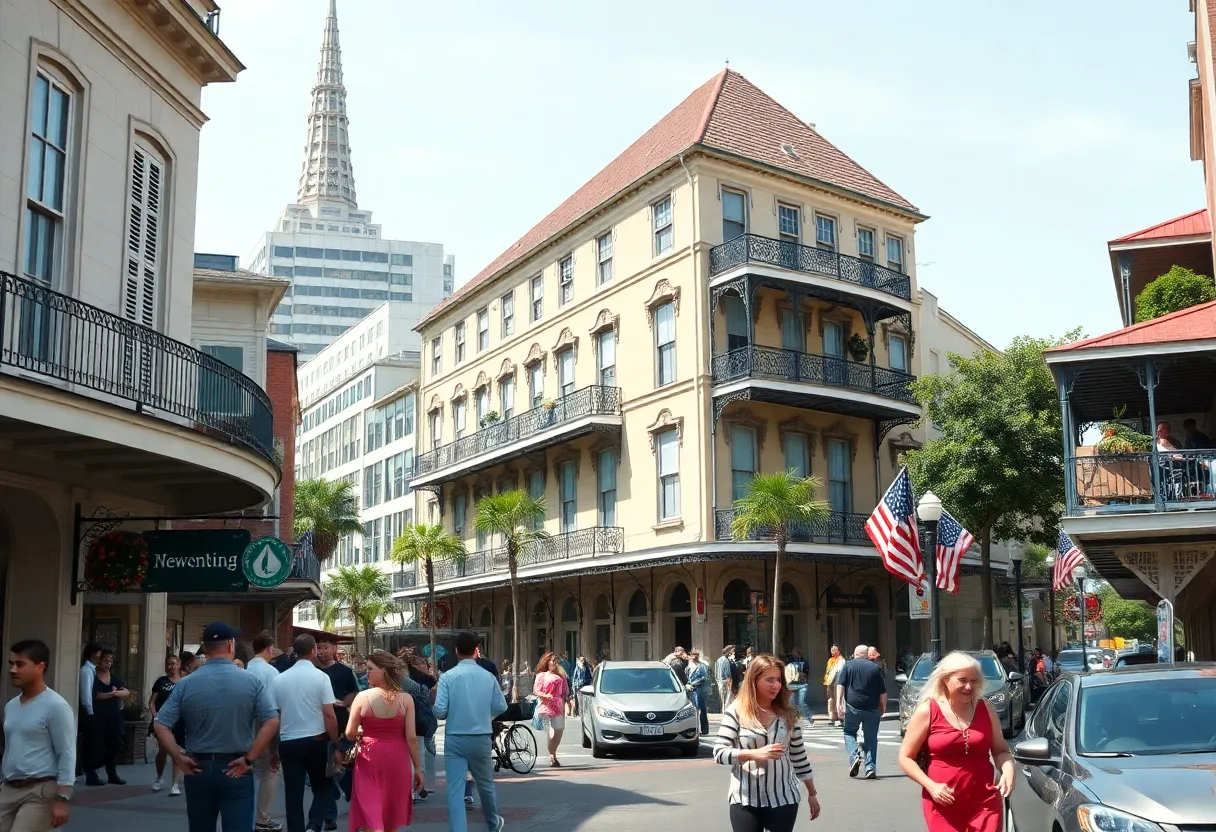 Street view of New Orleans with diverse crowd
