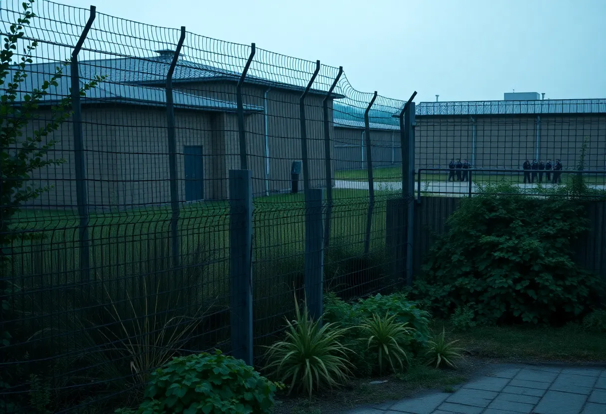 Exterior view of Orleans Justice Center highlighting security issues