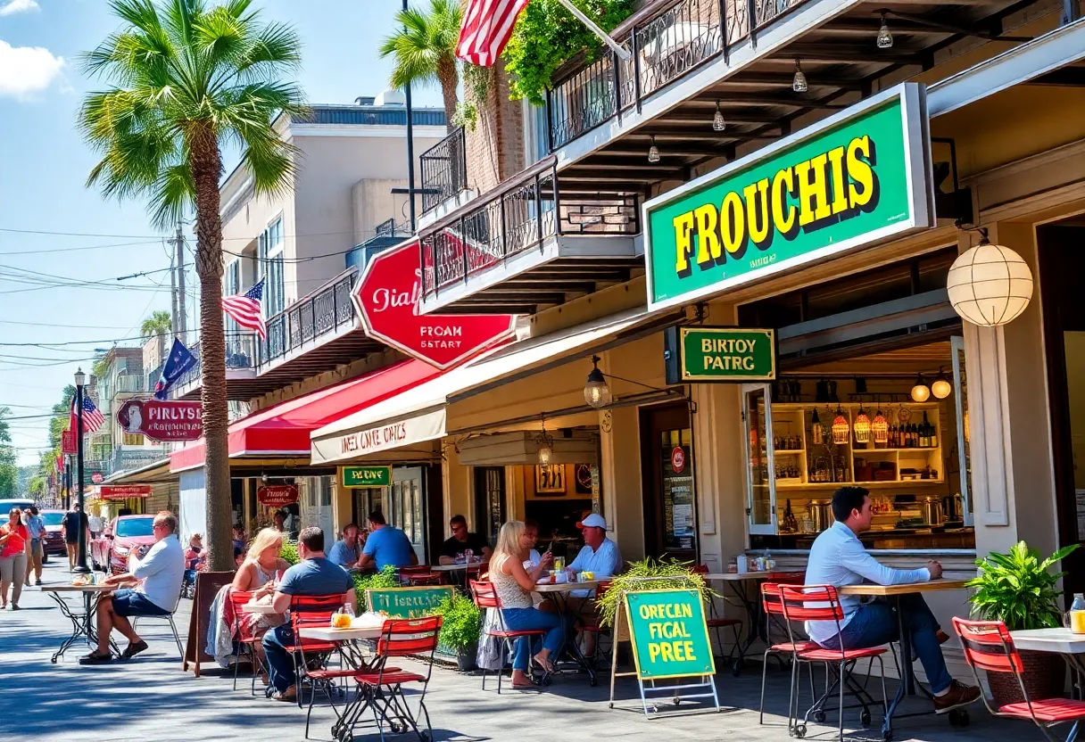 People dining outdoors in a New Orleans street