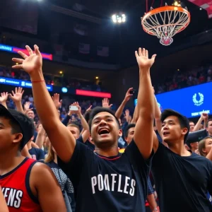 Pelicans fans celebrating during a game at the Smoothie King Center