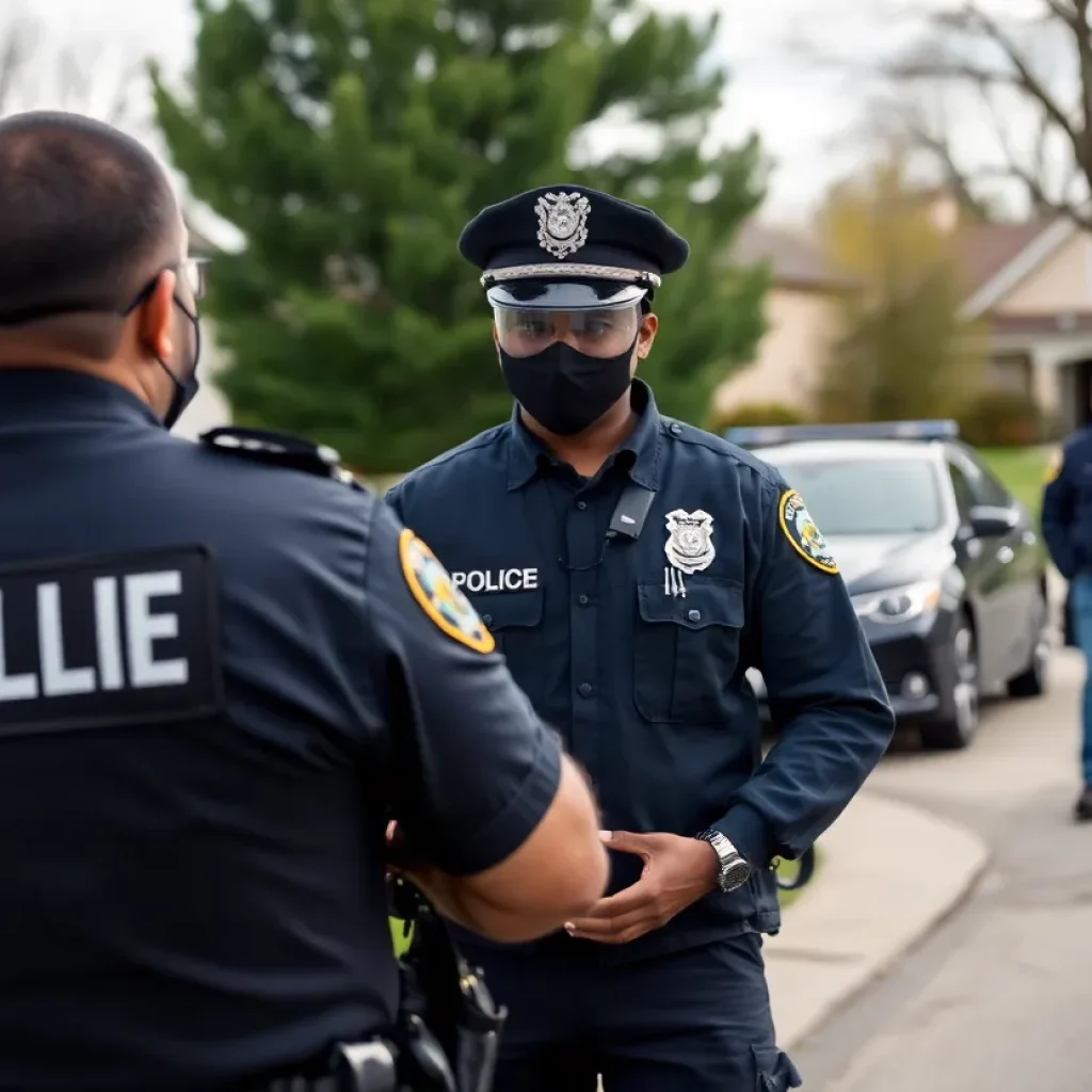 Police officers arresting a suspect in a suburban New Orleans neighborhood