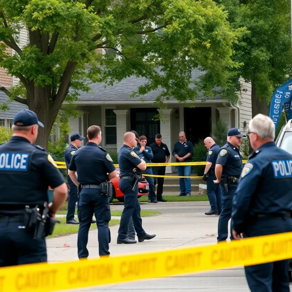 Law enforcement surrounding a residence in New Orleans during a police operation.