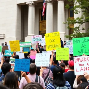 Demonstrators protesting Trump immigration policies in New Orleans.