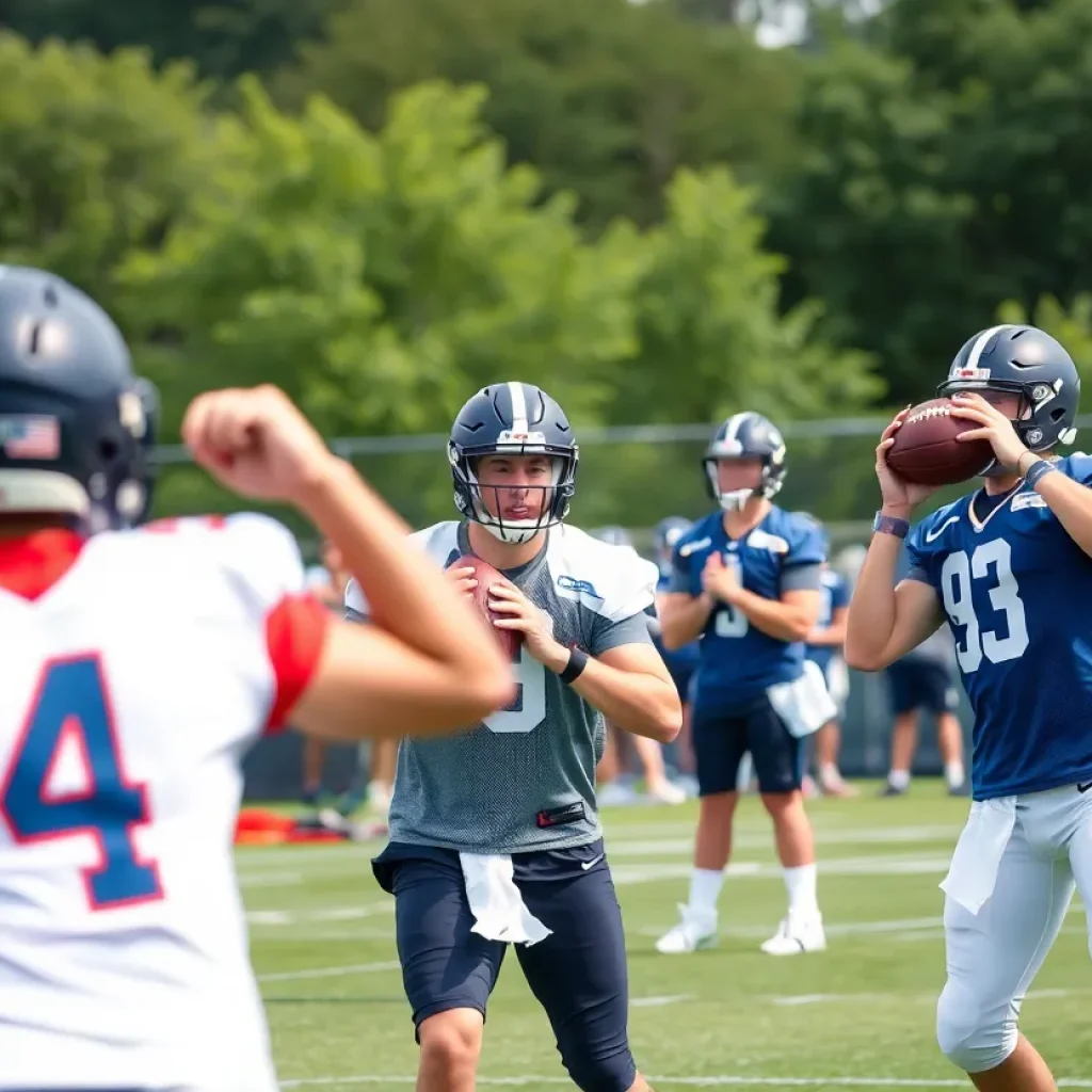 Quarterbacks training for the New Orleans Saints camp