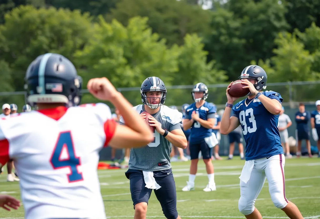 Quarterbacks training for the New Orleans Saints camp