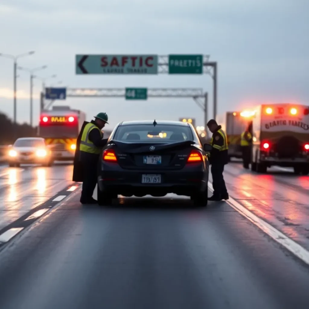 Emergency response at a vehicle collision site in Schriever, Louisiana