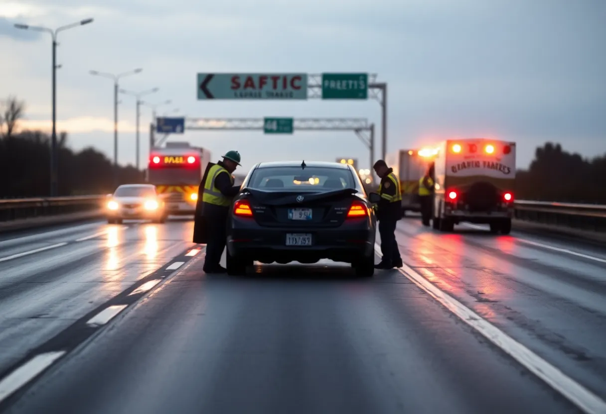 Emergency response at a vehicle collision site in Schriever, Louisiana