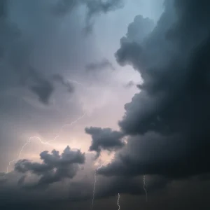 Dark storm clouds indicating severe thunderstorms in Louisiana