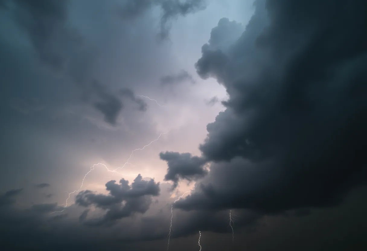 Dark storm clouds indicating severe thunderstorms in Louisiana