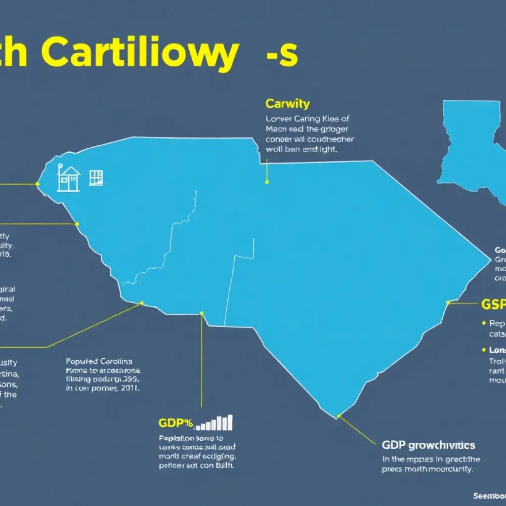 Map showing economic growth and key industries in South Carolina and Louisiana