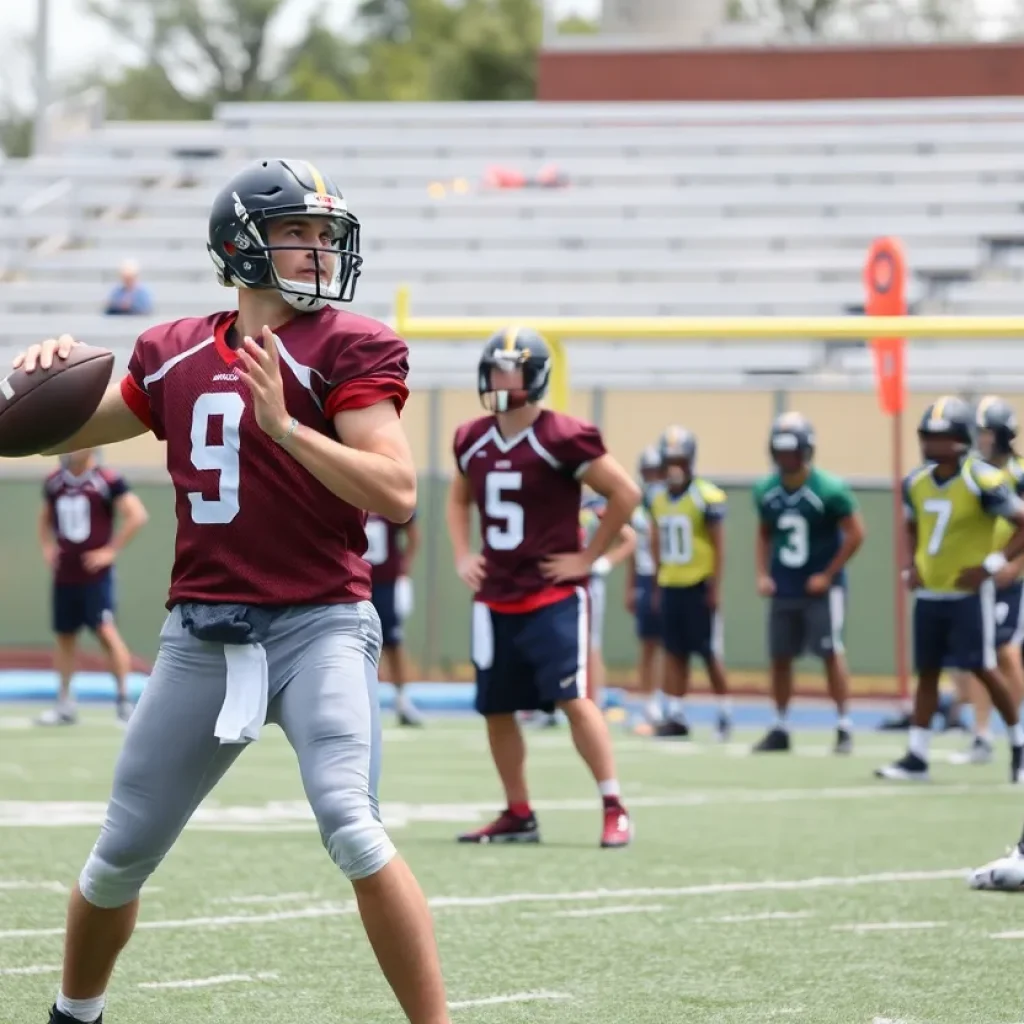 Quarterback training with New Orleans Saints in practice session