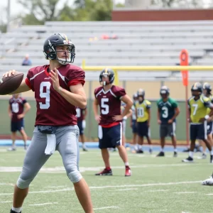Quarterback training with New Orleans Saints in practice session
