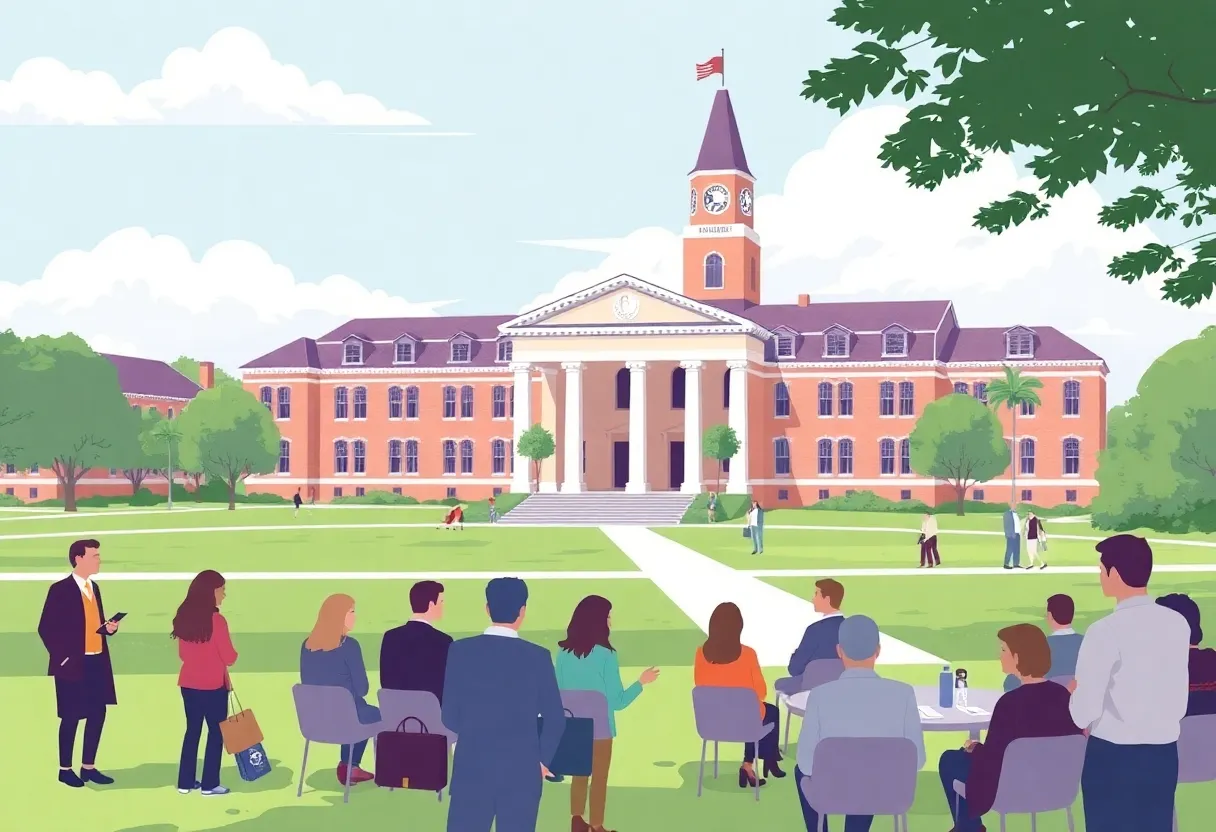 Students and faculty discussing the transfer of UNO to LSU system