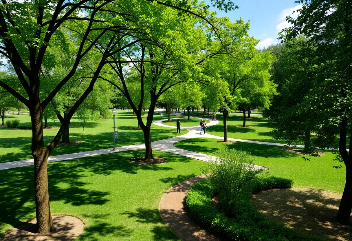 New improvements in Woldenberg Park with shaded areas and walking paths