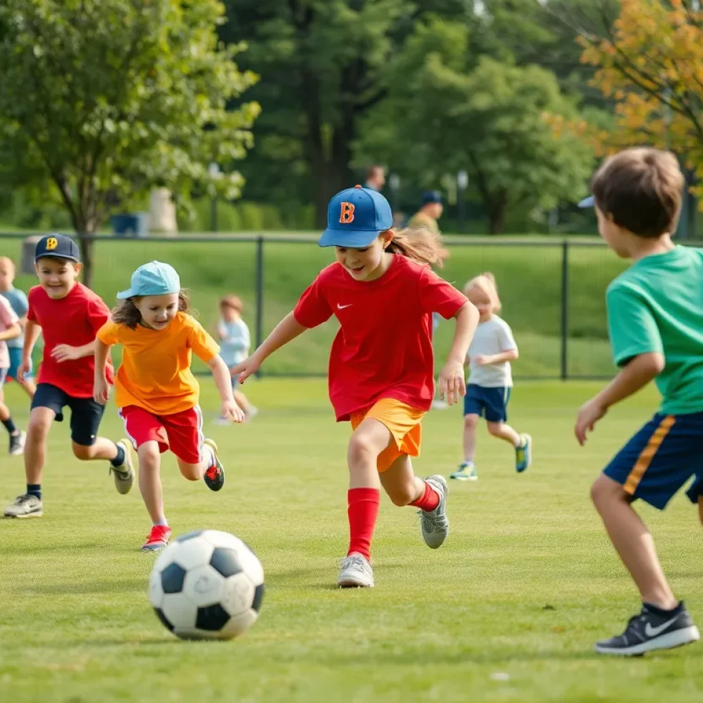 Children participating in youth sports activities