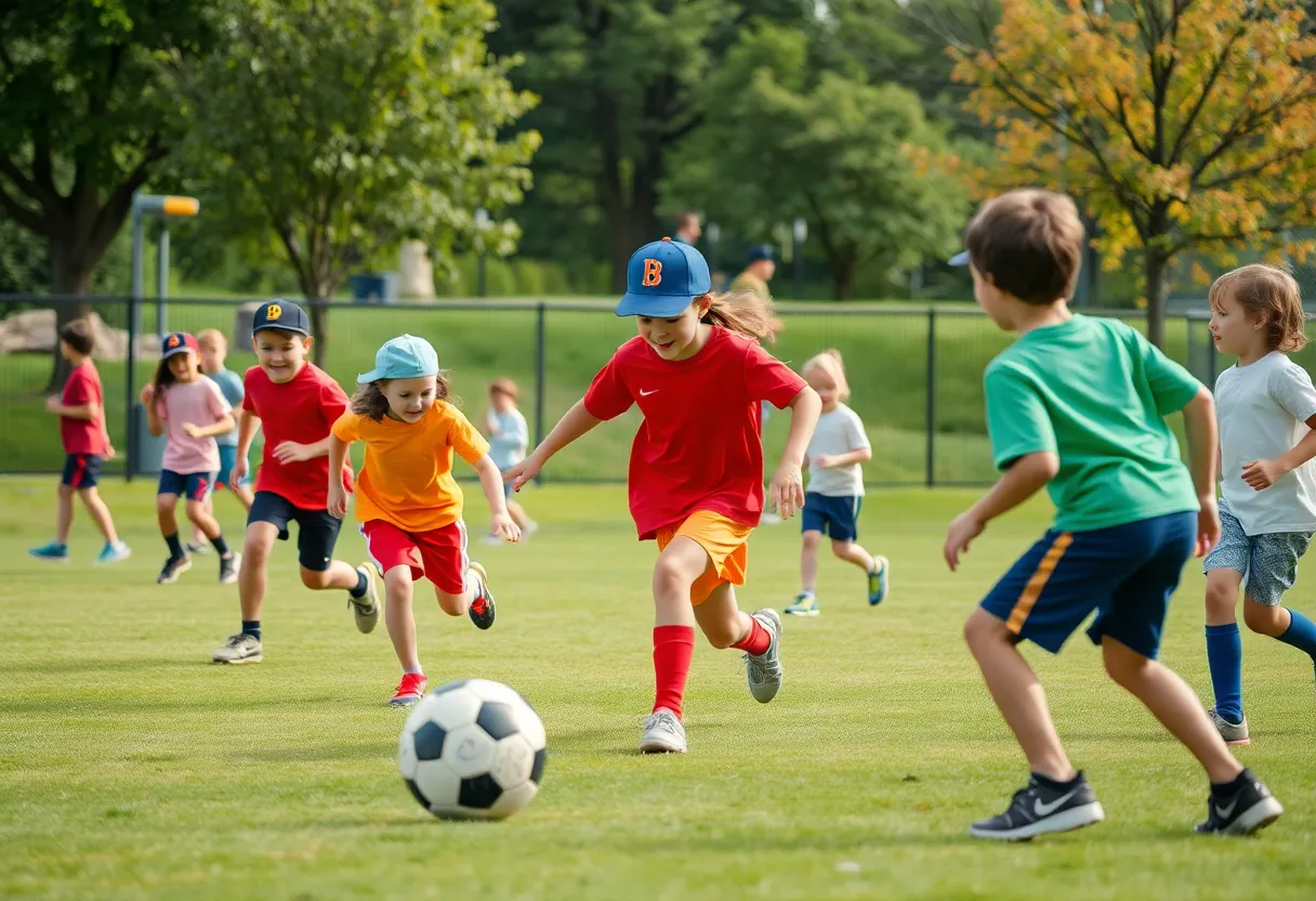 Children participating in youth sports activities