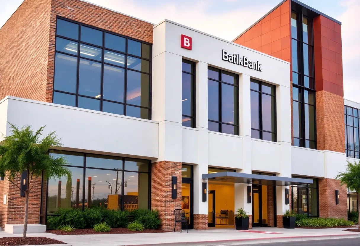 Modern bank building in Baton Rouge representing expansion and growth in the banking sector.