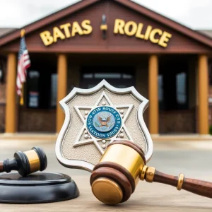 Police badge and gavel symbolizing law enforcement integrity