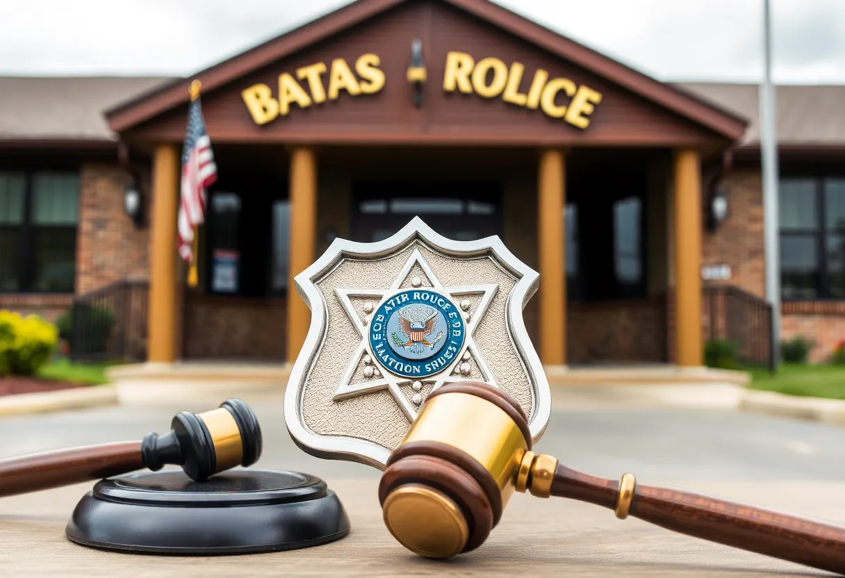 Police badge and gavel symbolizing law enforcement integrity