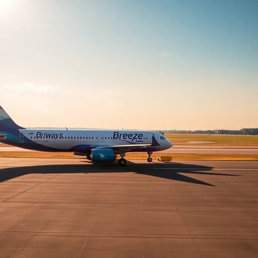 Breeze Airways aircraft at Louis Armstrong New Orleans International Airport