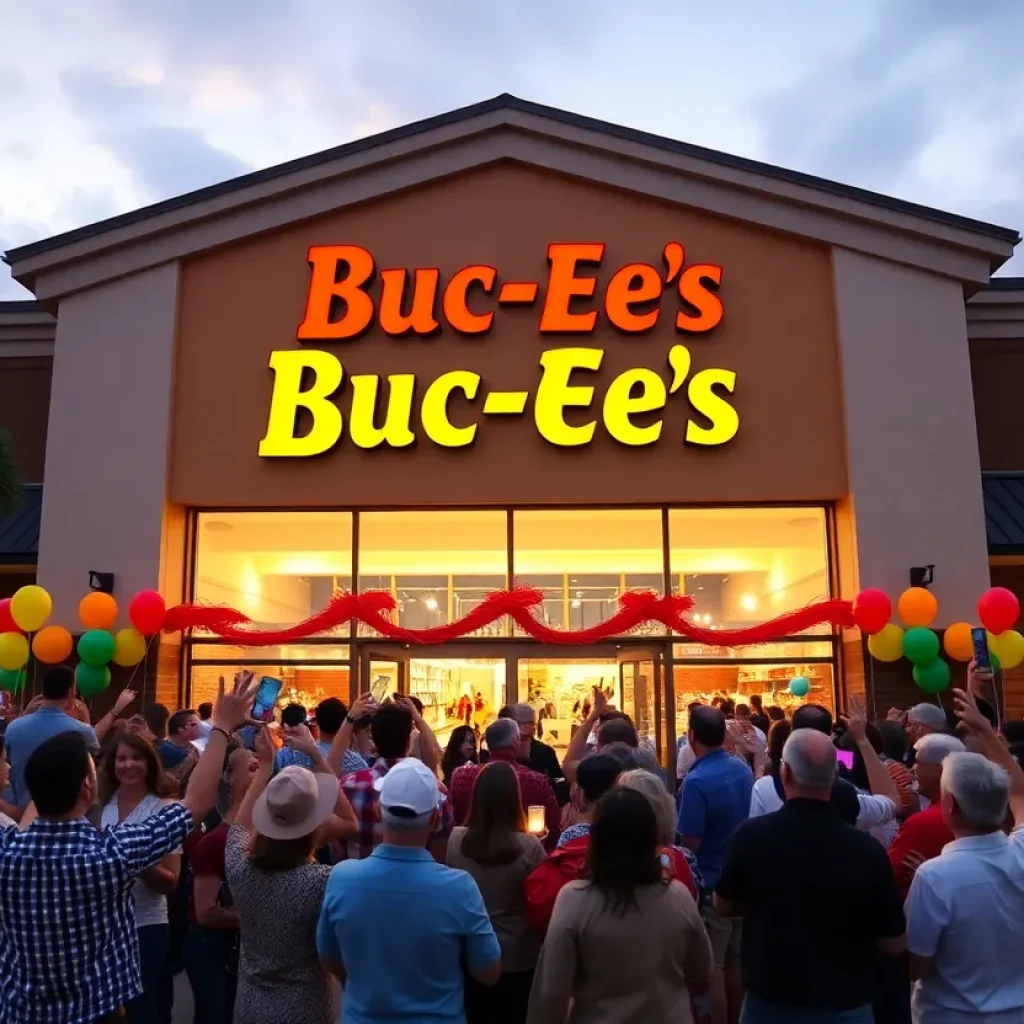 Crowd celebrating the grand opening of Buc-ee's in Pass Christian, Mississippi.