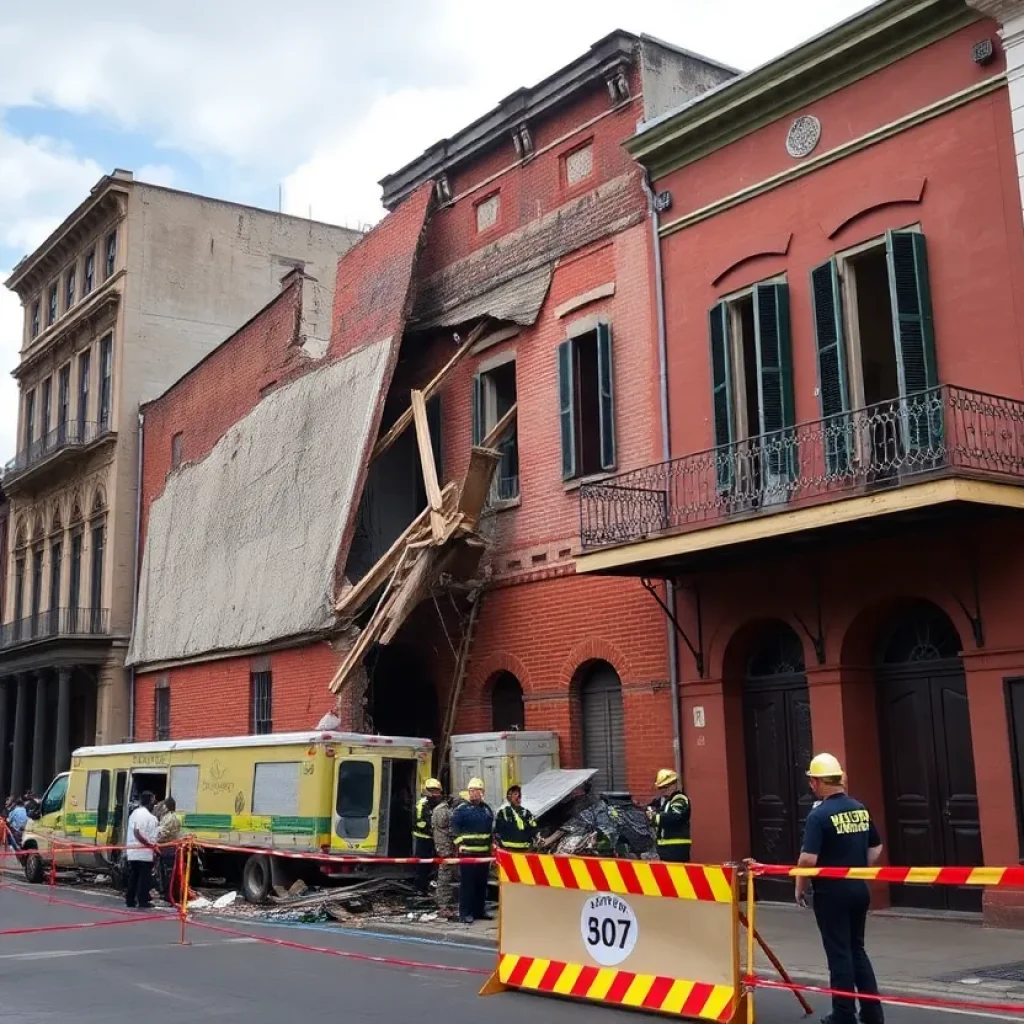 Collapse of a historic building in New Orleans French Quarter