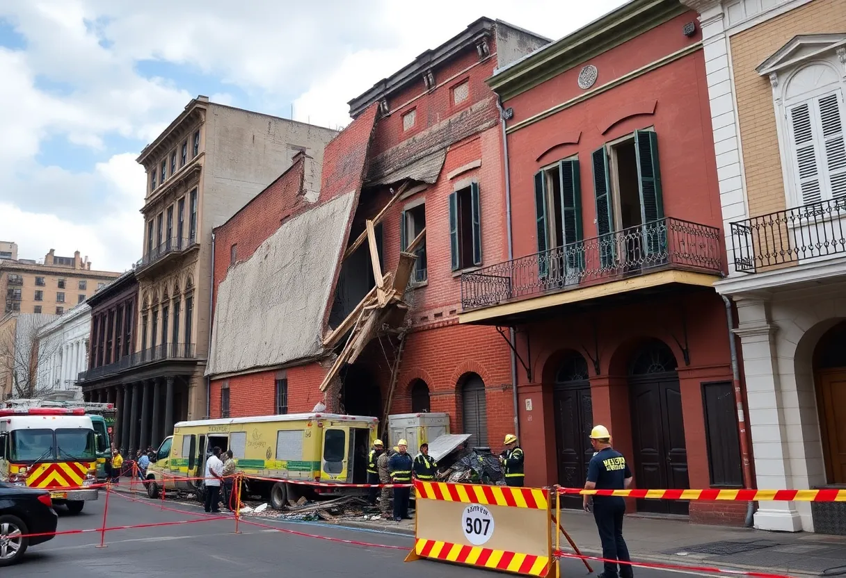 Collapse of a historic building in New Orleans French Quarter