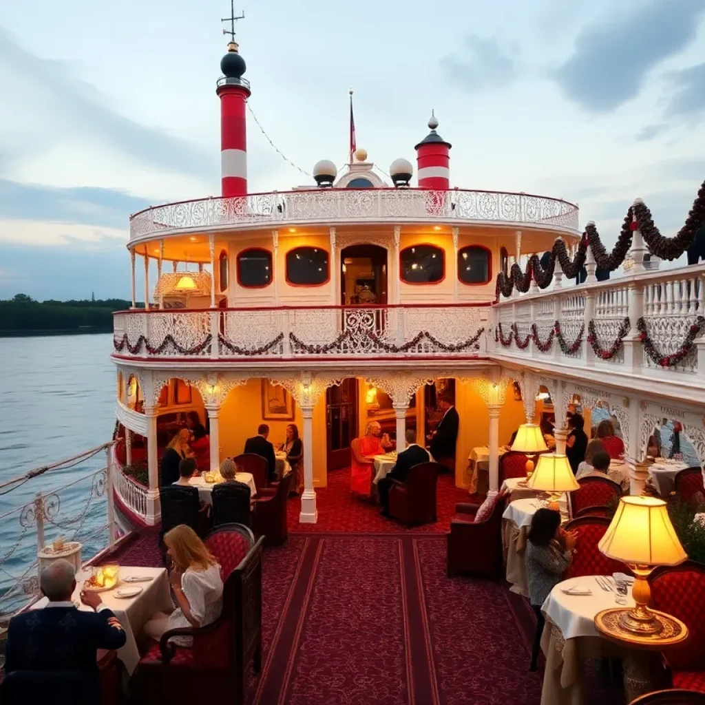 New Orleans riverboat CITY of NEW ORLEANS on the Mississippi River during its christening ceremony.