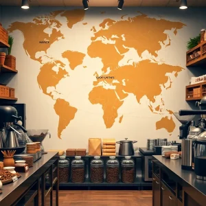 Coffee beans and roasting equipment in a shop