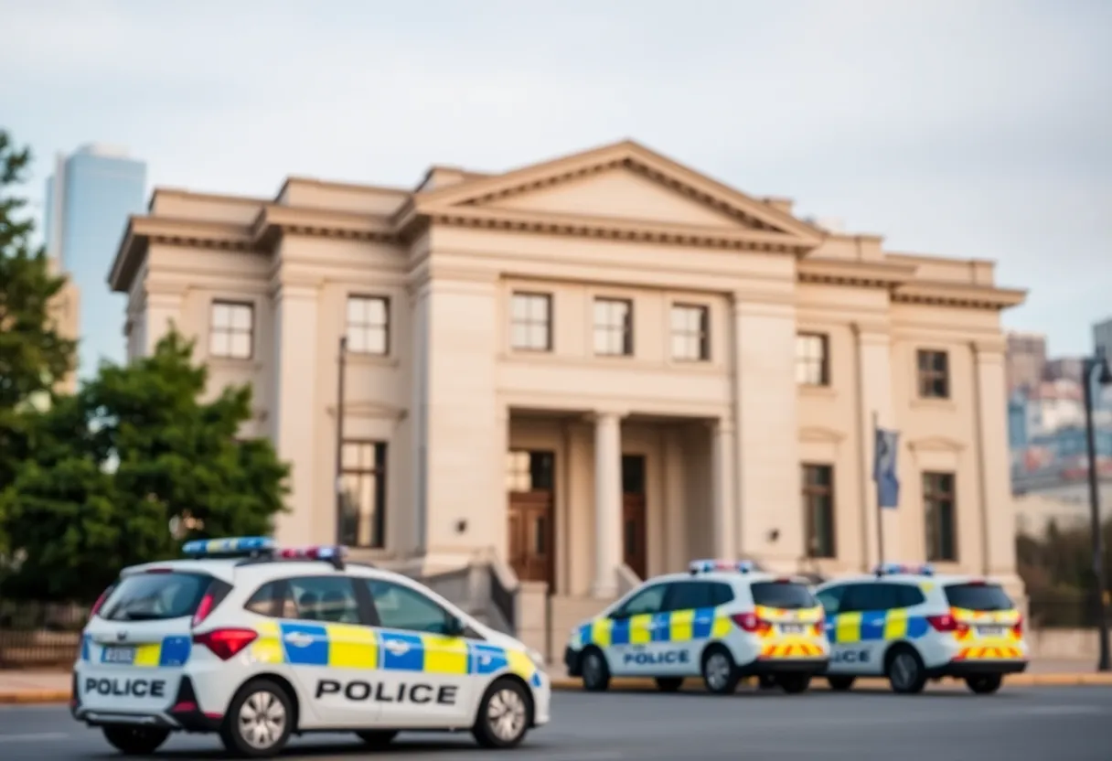 Exterior of a courthouse related to law enforcement investigation