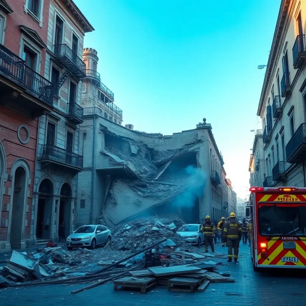 Emergency crews responding to a building collapse in the French Quarter