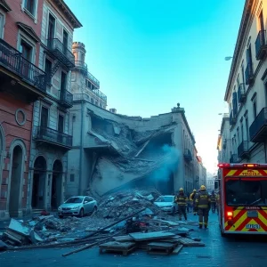 Emergency crews responding to a building collapse in the French Quarter