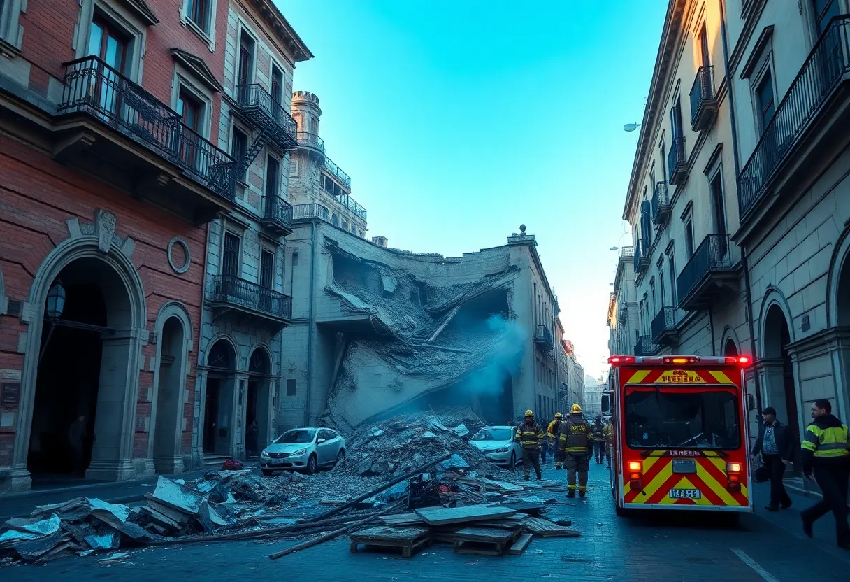 Emergency crews responding to a building collapse in the French Quarter