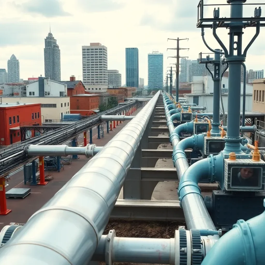 Cityscape of New Orleans with natural gas infrastructure