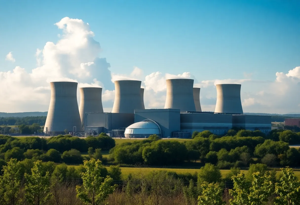 Entergy nuclear power plant operating amidst greenery
