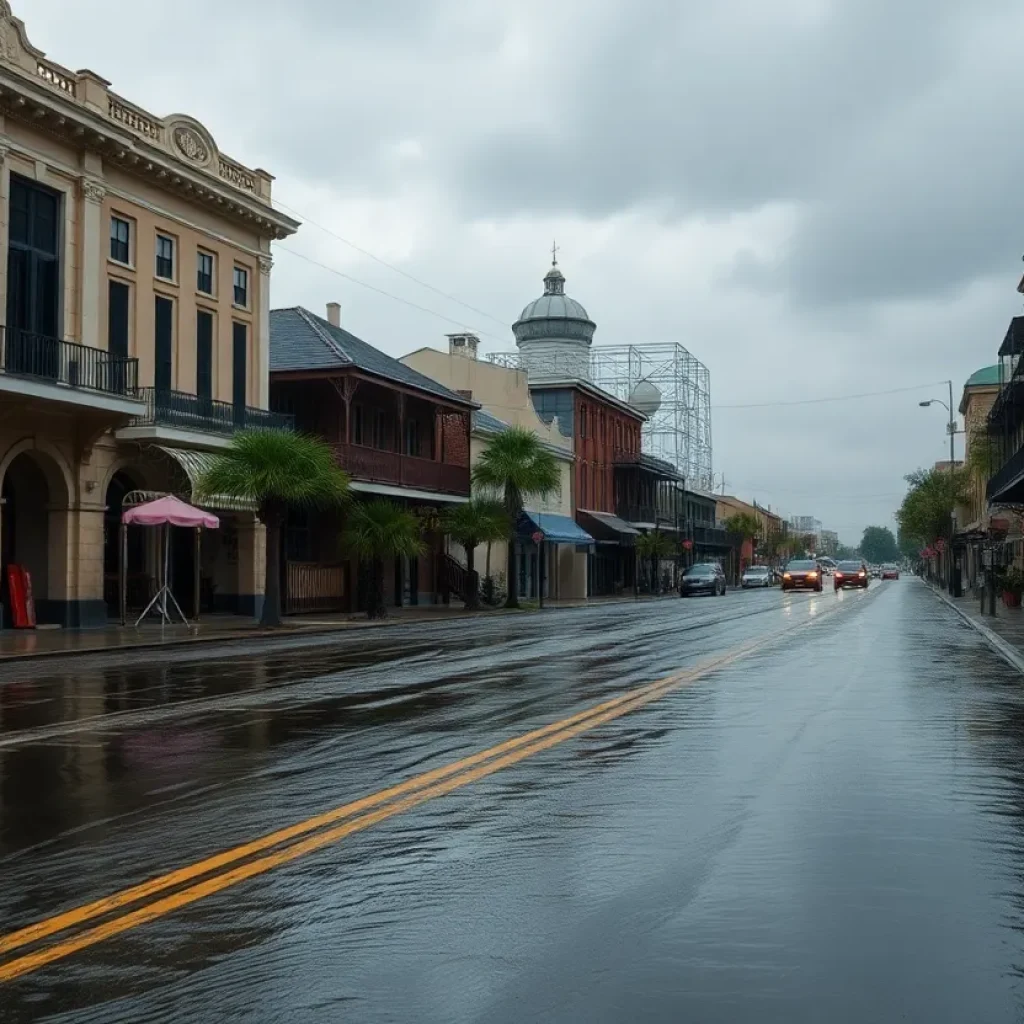 Flooded road in New Orleans due to heavy rain