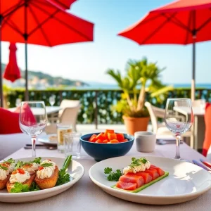 Mediterranean dining setup at French 75 à Saint-Tropez