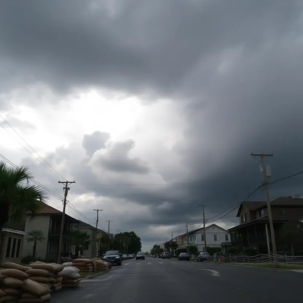 Stormy sky over New Orleans with preparations for heavy rainfall