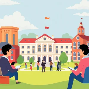 Illustration representing higher education accreditation reform in an academic environment.