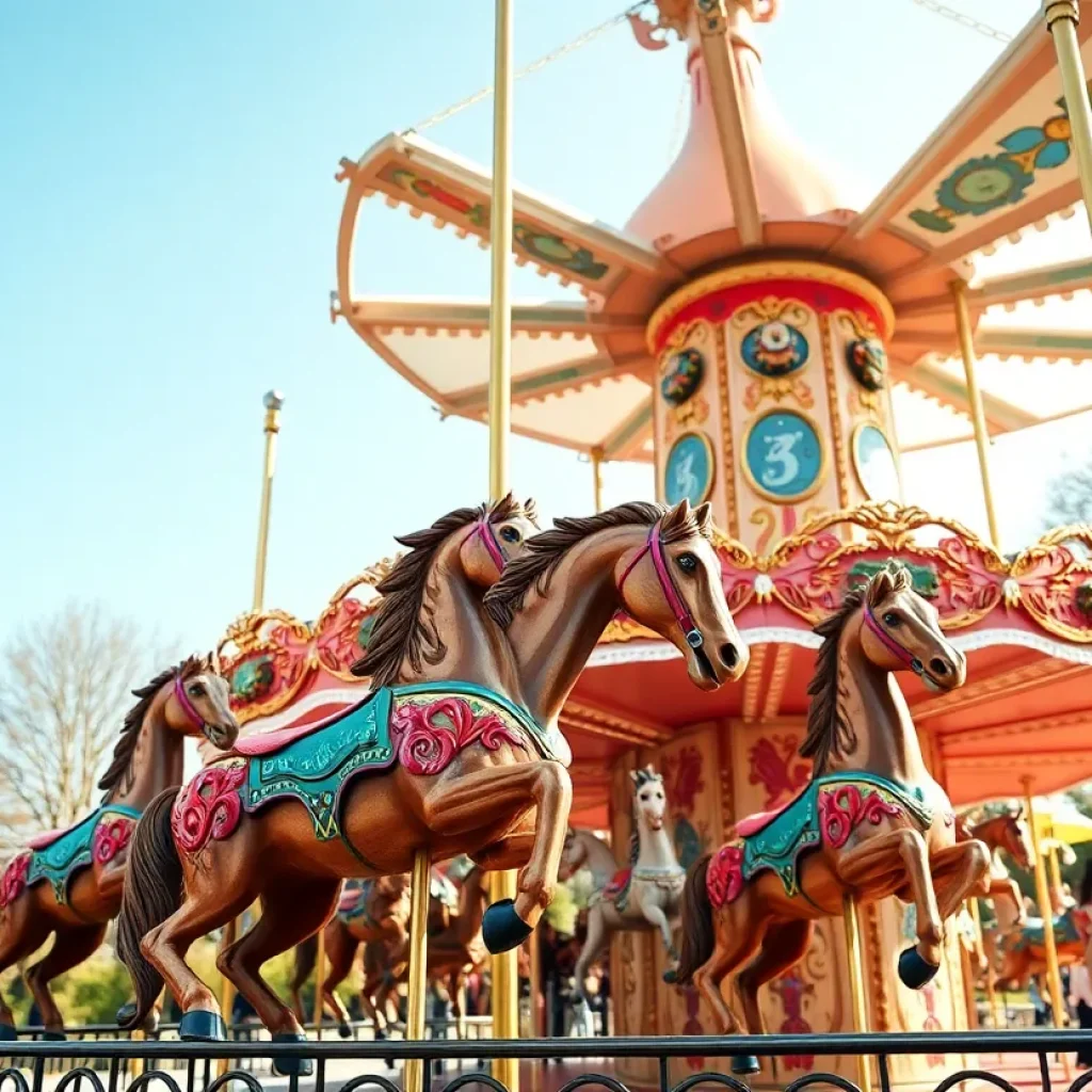 Historic carousel with jumping horses in City Park, New Orleans