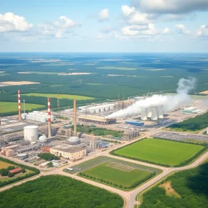 Industrial landscape in Louisiana with emission reduction measures