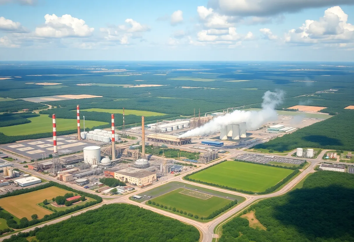 Industrial landscape in Louisiana with emission reduction measures