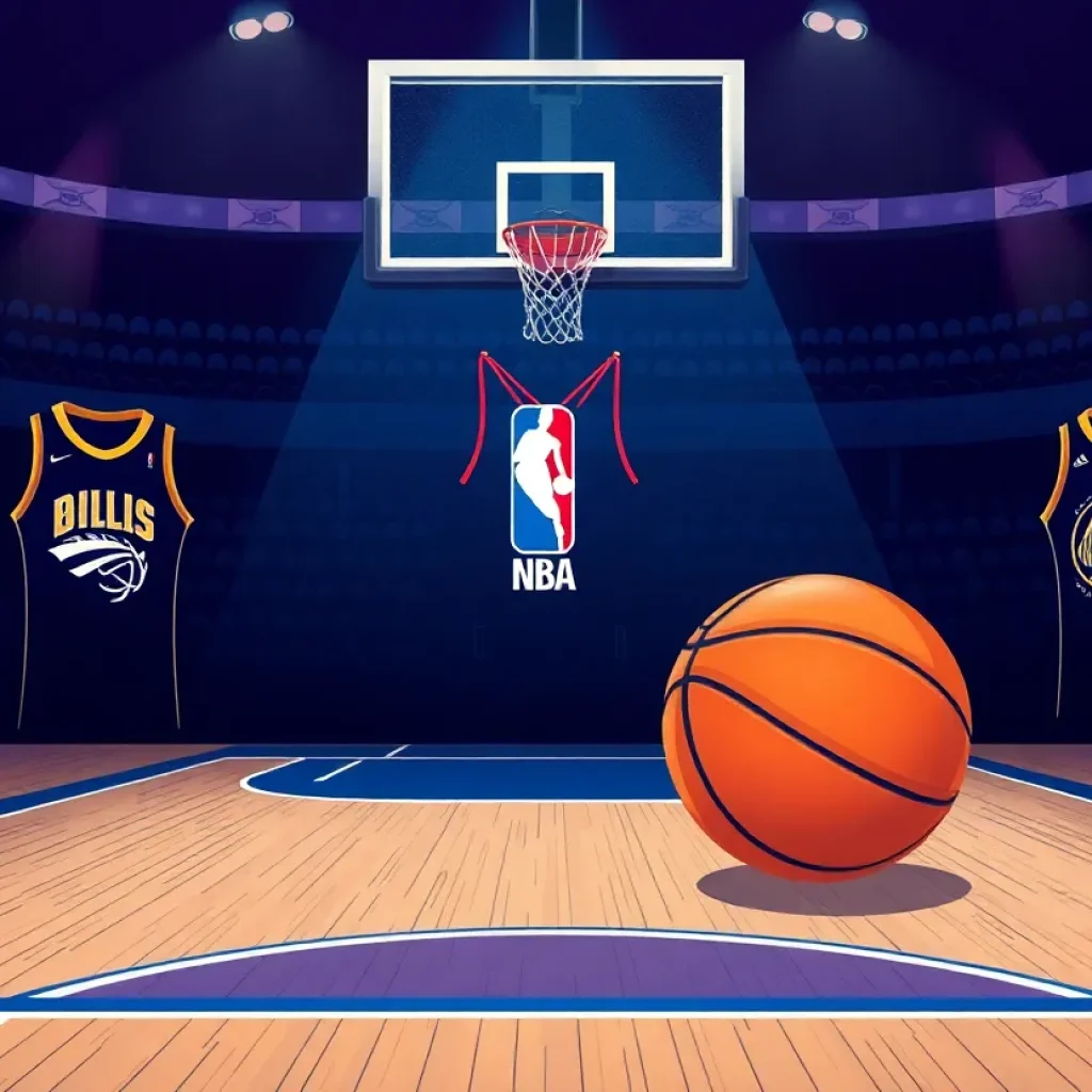Basketball court with team jerseys
