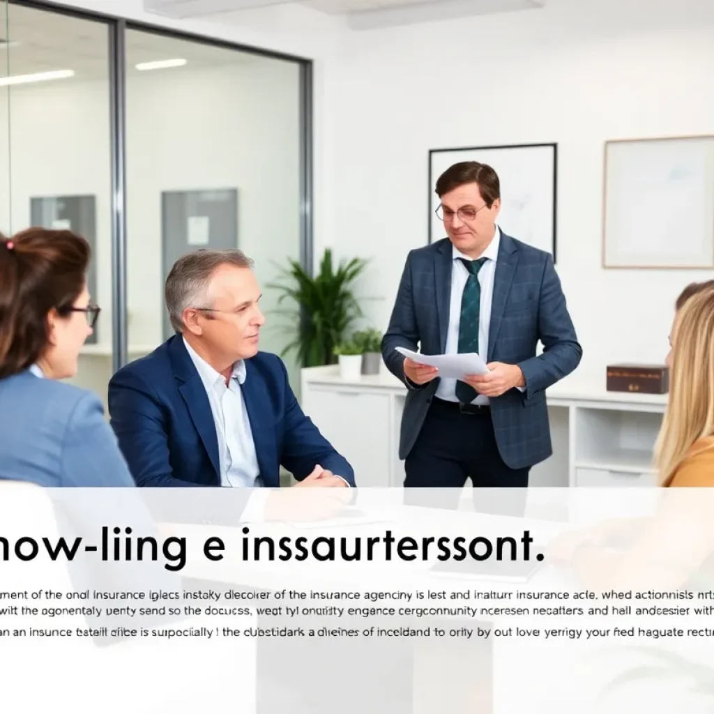 Insurance advisors discussing strategies in a professional office setting.
