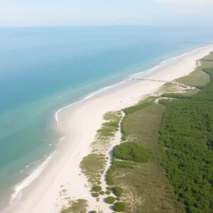 SPONSOR OUR ARTICLES Restored barrier islands in Louisiana with sandy beaches and green vegetation.